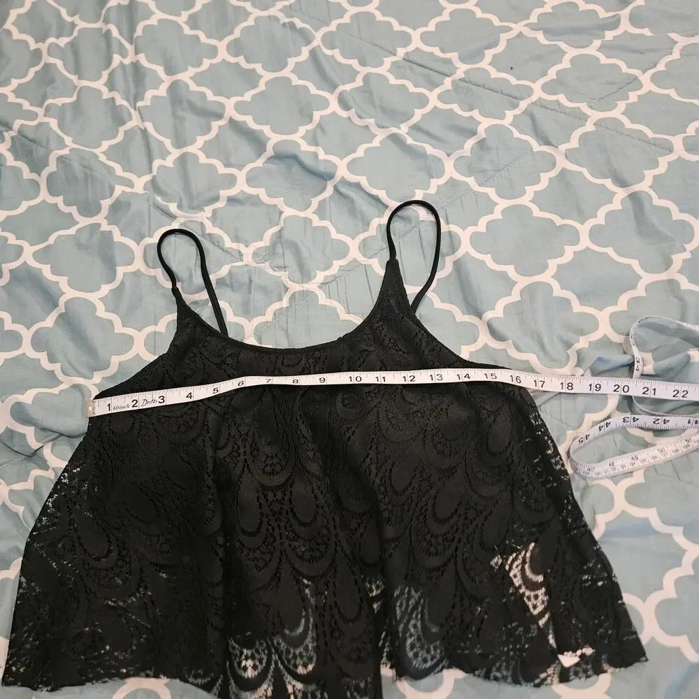 Beachsissi Lace Overlay Bikini Swim Top Women's XL Black Flounce NWT